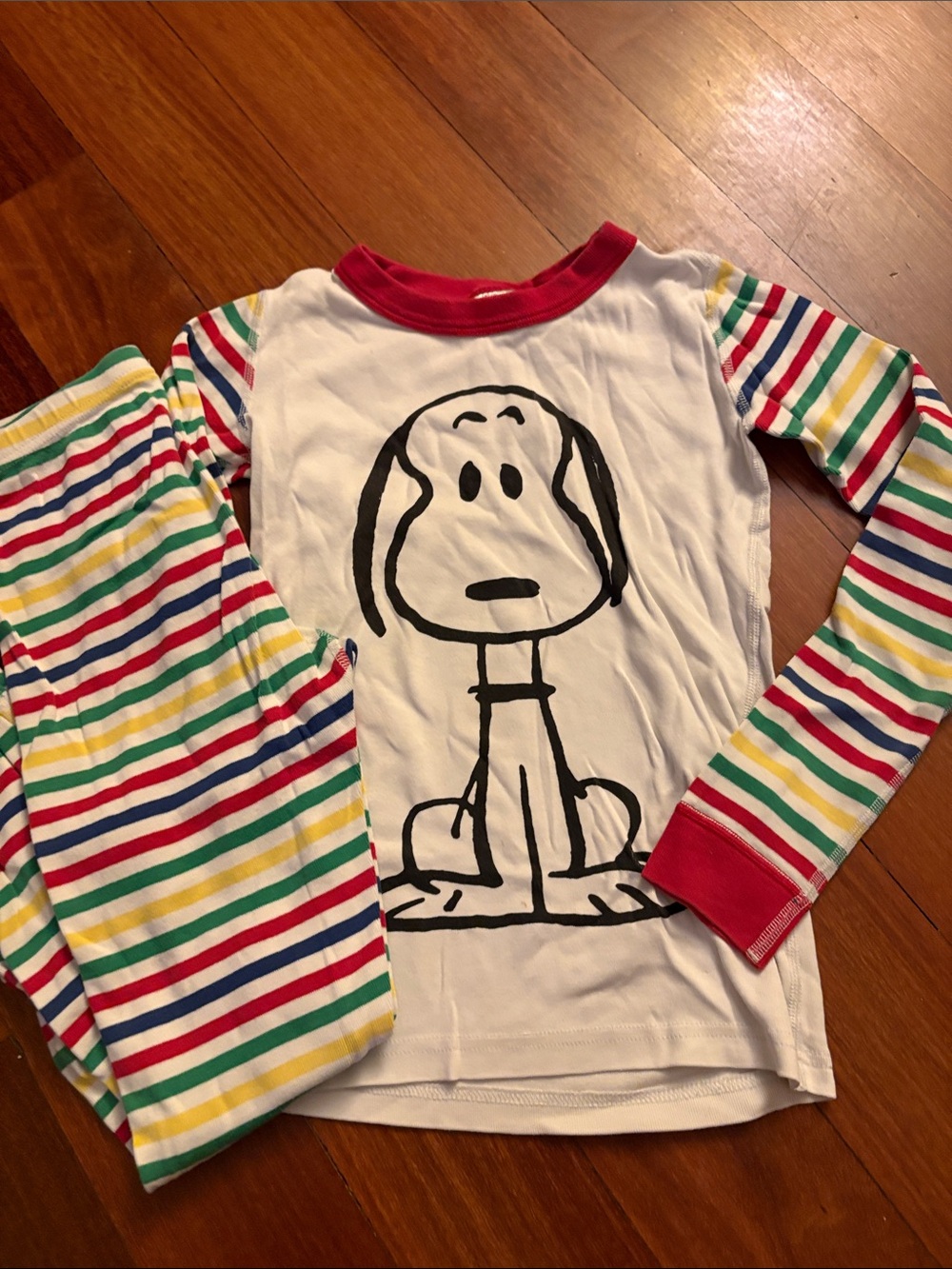 Hanna Andersson White Top with Multicolor Stripe Snoopy Pajama Set